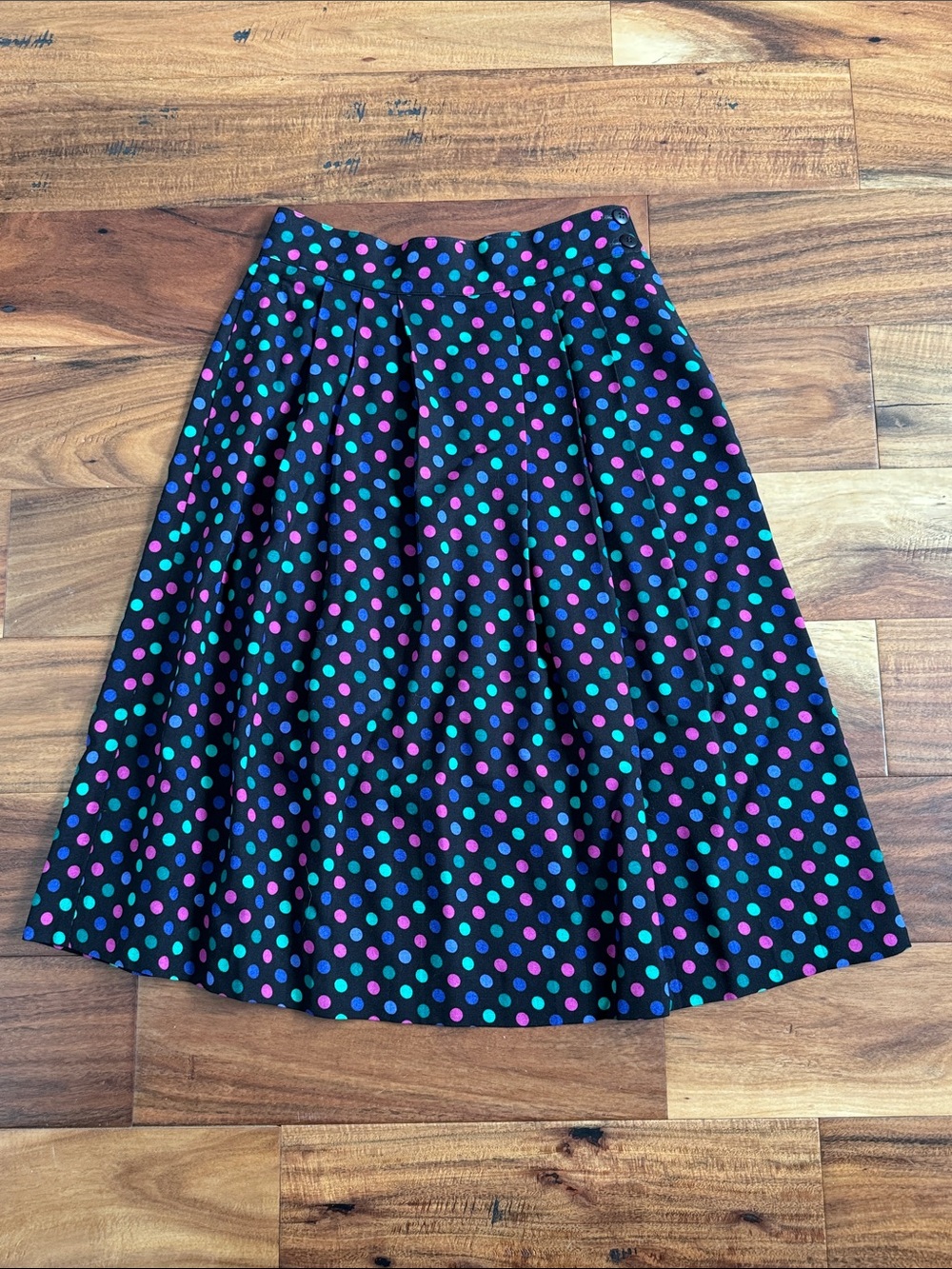 Vintage Prophecy Black A-Line Skirt with Colorful Polka Dots Size 4